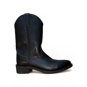 JUSTIN JB1104 Men's Size 9.5 D Black Leather Pull-On Western Cowboy Boots